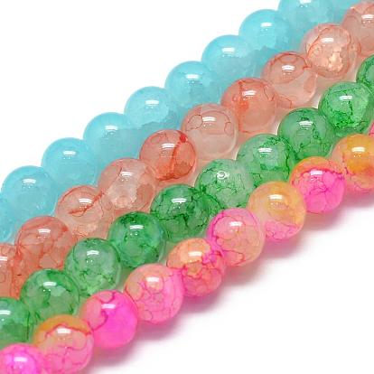 Glass Beads Strands, Crackle Style, Round, Imitation Jade
