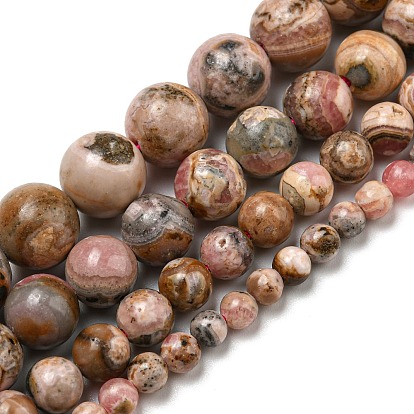 Perlas naturales rhodonite hebras, rondo
