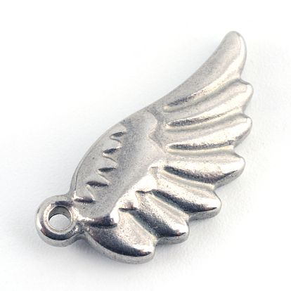 201 Stainless Steel Wing Pendants, 20x10.5x3.5mm, Hole: 1.5mm