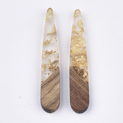 Resin & Walnut Wood Pendants, with Foil, Teardrop