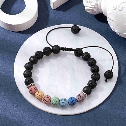 Окрашенный натуральный лавовый камень, круглые плетеные браслеты из бисера, регулируемый браслет