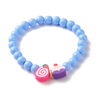Candy Color Plastic Round Beaded Stretch Bracelet with Food Shape Polymer Clay for Kid