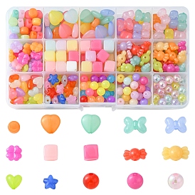 375 pcs 11 style perles acryliques transparentes, imitation gelée, cube & trèfle & coeur & bonbons