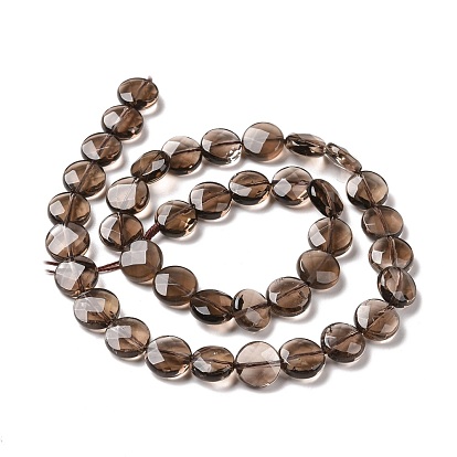 Perlas de cuarzo ahumado naturales hebras, plano y redondo, facetados