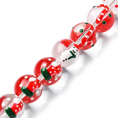 Christmas Theme Handmade Lampwork Beads Strands, with Enamel, Round