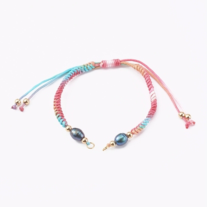 Segment Dyed Polyester Thread Braided Bead Bracelet Making, with Natural Cultured Freshwater Pearl Beads and Jump Rings