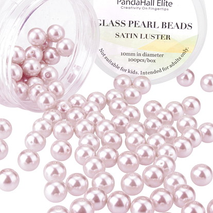 PandaHall Elite Pearlized Glass Pearl Round Beads, Dyed, 10mm, Hole: 1.2~1.5mm, about 100pcs/box