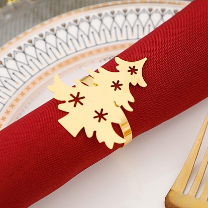 Ronds de serviette de Noël en fer et alliage, ornement porte-serviette, accessoires quotidiens au restaurant, or, arbre/flocon de neige