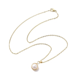 Natural Freshwater Pearl Pendant Necklaces, 304 Stainless Steel Cable Chain Necklaces, Round