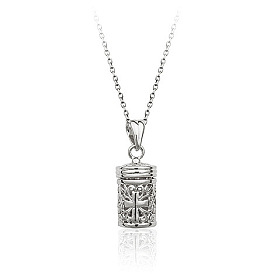 Romantic Cross Pattern Diffuser Perfume Locket Pendant Necklace, Alloy Cable Chain Necklace for Women