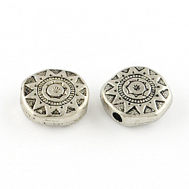 Tibetan Style Alloy Beads, Cadmium Free & Lead Free, Flat Round, 10x10x3.5mm, Hole: 2mm, about 820pcs/1000g