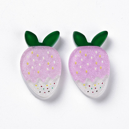 Cellulose Acetate(Resin) Decoden Cabochons, with Glitter Powder, Strawberry