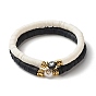 Heart Pattern Beads Stretch Bracelets Set for Women, Polymer Clay Heishi Beads Surfer Bracelet, White & Black