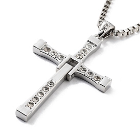 Alloy Pendant Neckalces, with Crystal Rhinestone and Box Chain, Cross