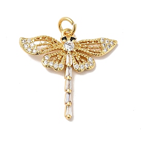 Rack Plating Brass Clear & Black Cubic Zirconia Pendants, Dragonfly Charm, with Jump Ring, Cadmium Free & Nickel Free & Lead Free
