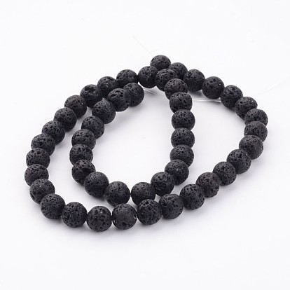 Natural Lava Rock Beads Strands, Black, Round