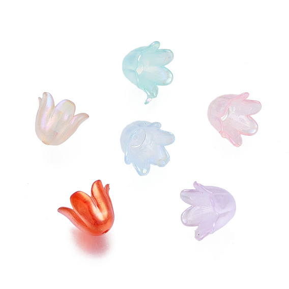 Tapas de perlas de acrílico de gelatina de imitación de pétalos, color de ab chapado, flor