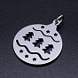 201 Stainless Steel Pendants, with Unsoldered Jump Rings, Flat Round with Christmas Tree