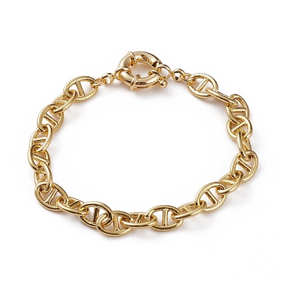 Brass Mariner Link Chain Bracelets, with Spring Ring Clasps