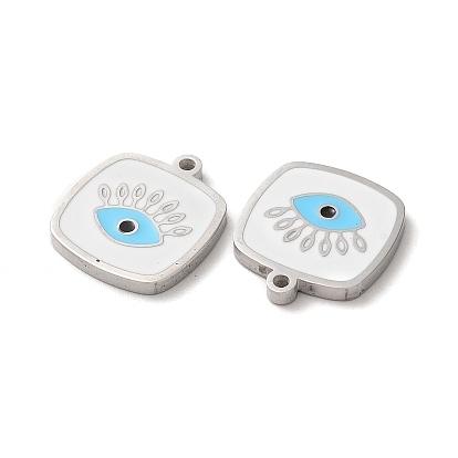 Ion Plating(IP) 304 Stainless Steel Enamel Pendants, Square with Evil Eye