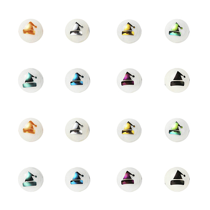 80 pcs 8 colores cuentas de vidrio opacas navideñas, redondo con patrón de sombrero de navidad electrochapado