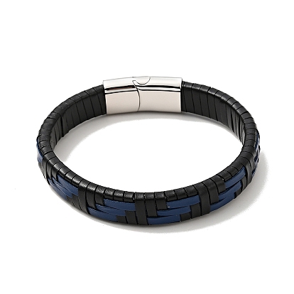 Кожаный плетеный прямоугольный браслет с 304 магнитными застежками из нержавеющей стали для мужчин и женщин