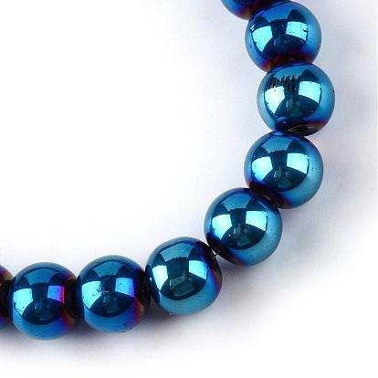 Plaquent verre transparent perles brins, ronde, 7.5x8.5mm, Trou: 1mm, Environ 104 pcs/chapelet, 30.3 pouce