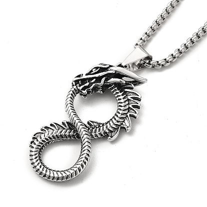 Alloy Dragon Infinity Pandant Necklace with Box Chains, Gothic Jewelry for Men Women