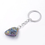 Rainbow Plated Natural Crystal Quartz Keychain, with Iron Findings, Nuggets, Platinum