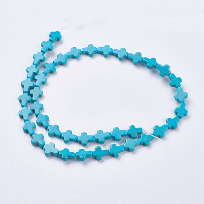 Perles synthétiques turquoise brins, croix, teint