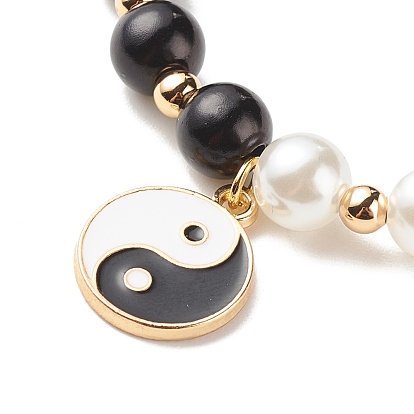Alloy Eaneml Yin Yang Charm Necklace with Plastic Imitation Pearl Beaded for Women