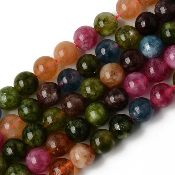 Perles naturelles de quartz brins, teints et chauffée, imitation de tourmaline, ronde