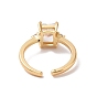 Clear Cubic Zirconia Rectangle Open Cuff Ring, Brass Jewelry for Women, Cadmium Free & Lead Free