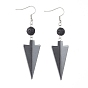 Gemstone Dangle Earrings, with Non-magnetic Hematite Pendants and 304 Stainless Steel Earring Hooks, Triangle and Round