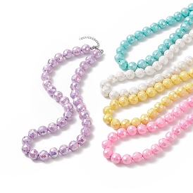 Colliers de perles rondes en acrylique à facettes couleur macaron, pour femme, avec 304 fermoirs mousqueton en acier inoxydable et chaînes d'extrémité