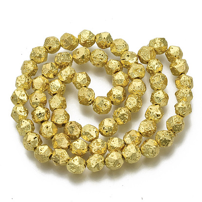 Electroplated Natural Lava Rock Beads Strands, Round, Faceted, Bumpy