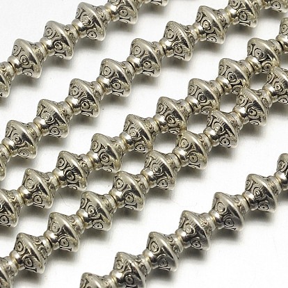 Style tibétain brins alliage de toupie de perles, sans plomb et sans cadmium, 7x6mm, Trou: 2mm, Environ 34 pcs/chapelet, 8 pouce