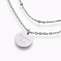 Adjustable 304 Stainless Steel Tiered Necklaces, Flat Round with Word Forever Love