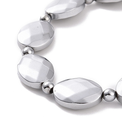 Synthetic Hematite Oval Beaded Stretch Bracelet for Men Women