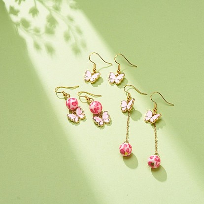 3 pares de abalorios de aleación rosa estilo 3 aretes colgantes con cuentas de resina, Joyas de latón con tema de San Valentín para mujer., dorado