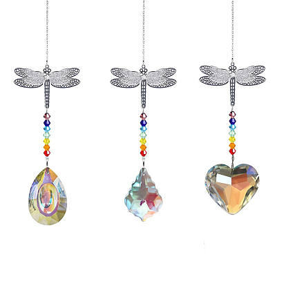 Cristal lustre suncatchers prismes chakra pendentif suspendu, avec des chaînes de câble de fer, perles de verre et pendentif en laiton