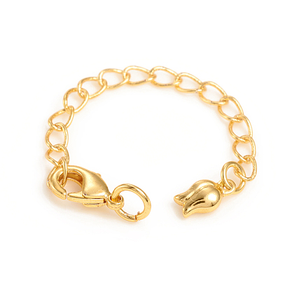 Brass Chain Extender, with Curb Chains and Lobster Claw Clasps, Long-Lasting Plated, Flower