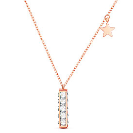 SHEGRACE Titanium Steel Pendant Necklaces, with Grade AAA Cubic Zirconia and Lobster Caw Clasps, Star & Rectangle