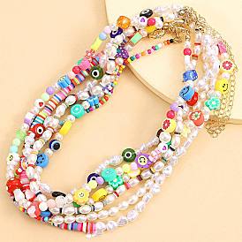 Multielement Soft Clay Resin Pearl Choker Set for Women's Jewelry