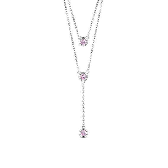 SHEGRACE 925 Sterling Silver Two-Tiered Necklaces, with Three Round Pink AAA Cubic Zirconia Pendant