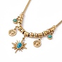 Synthetic Turquoise Pendant Necklace with 304 Stainless Steel Round Snake Chains, Golden