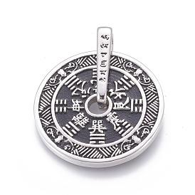 304 Stainless Steel Taoist Coin Pendants, Flat Round with Bagua
