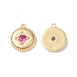 Brass Charms, with Glass, Flat Round with Star Charm, Real 18K Gold Plated