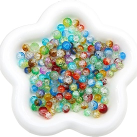50 pcs perles de verre craquelées transparentes, deux tons, ronde