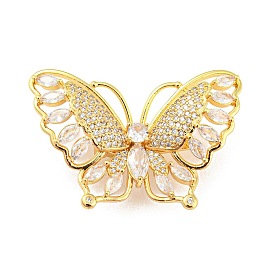 Rack Plating Brass Pave Clear Cubic Zirconia Twister Clasps, Long-Lasting Plated, Cadmium Free & Lead Free, Butterfly